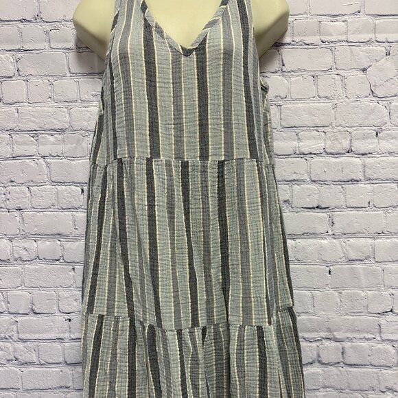 Wonderly V Neck Blue Striped Maxi Dress Size Small - Picture 4 of 5